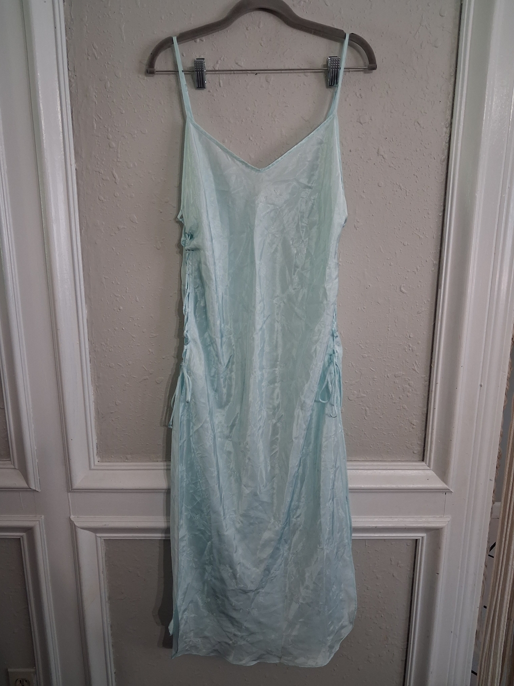 Vintage 80s innermost lingerie midid slip dress nightgown ice blue floral tie up